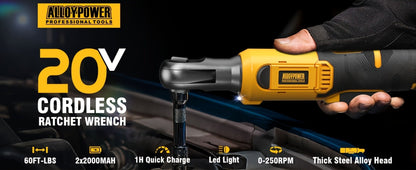 Cordless Ratchet Wrench Set 3/8 Inch 60FT-LBS 80Nm Electric Ratchet 2x20V Rechargeable Variable Speed for Home, Garage and DIY Projects