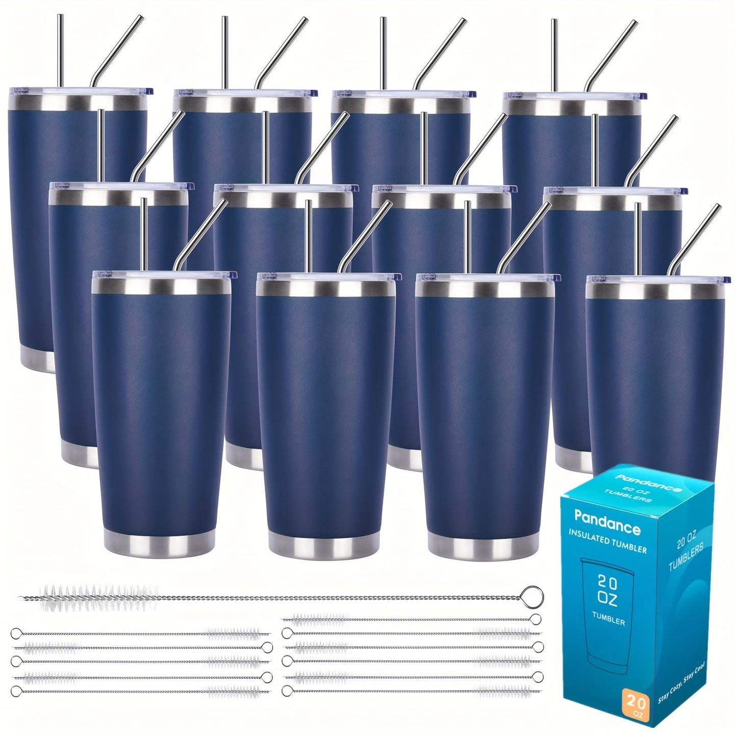 Stainless Steel Insulated Tumblers with Lid and Straw Bulk 20oz 304 Double Wall Vacuum Travel Mug for Hot Iced Coffee Drinks Water Cup Set