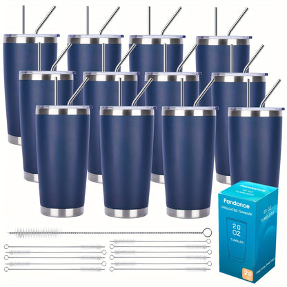 Stainless Steel Insulated Tumblers with Lid and Straw Bulk 20oz 304 Double Wall Vacuum Travel Mug for Hot Iced Coffee Drinks Water Cup Set