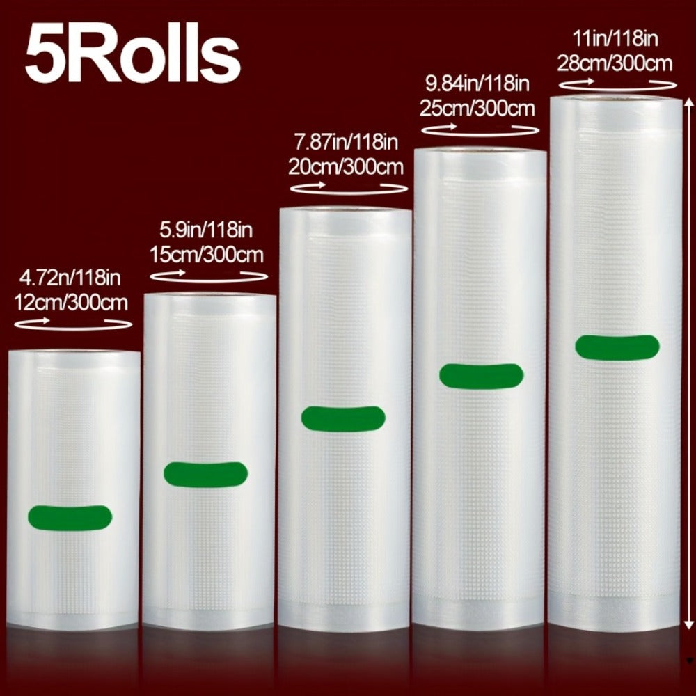 Vacuum Seal Bags Roll 5-Pack Multi-Size, PE+PA Vacuum Storage Roll Bags 3 Meters, 5 Widths for Food Storage