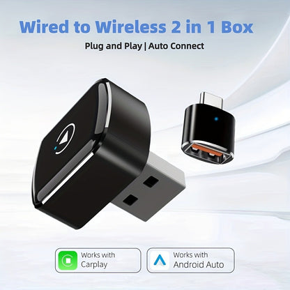 Compact Black M32 USB Adapter for Factory Wired CarPlay and Android Auto Systems with Pictured Connector