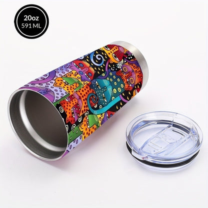 Insulated Tumbler 20oz Abstract Cat Graphic with 304 Stainless Steel, Lid and Straw for Everyday Use