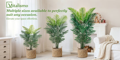 Artificial Areca Palm Tree in 4, 5 or 6-Foot Heights with Frond Count and White Planter Options