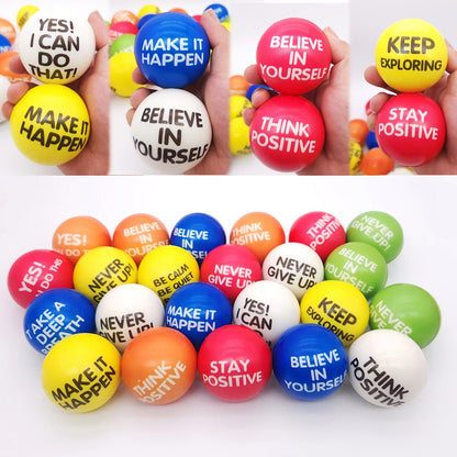 Inspirational Sponge Stress Balls 30 Pack 6.3cm, Motivational Slogan Hand Fitness Relaxation Balls for Classroom Rewards