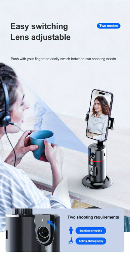 Gesture Control Auto Face Tracking Tripod with 360° Rotation & Wireless Remote No App Required