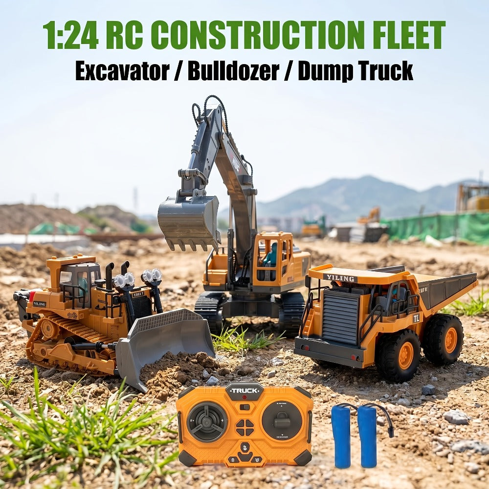 RC Bulldozer 1:24 Scale Alloy with 680° Rotation & Working Arm, 2.4GHz Remote Control Construction Vehicle for Kids