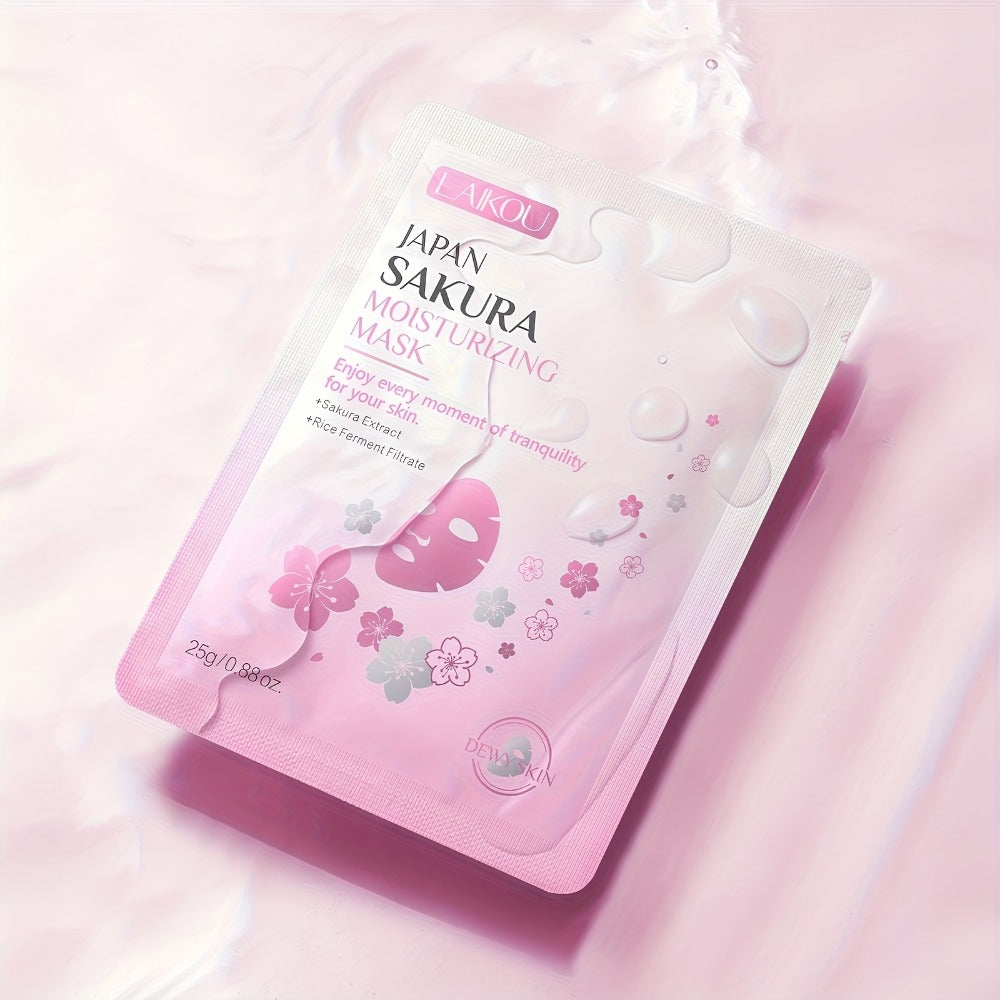 LAIKOU Sakura Sheet Mask 40-Pack with 25g Pouches, Sakura Extract and Rice Ferment Filtrate Labels