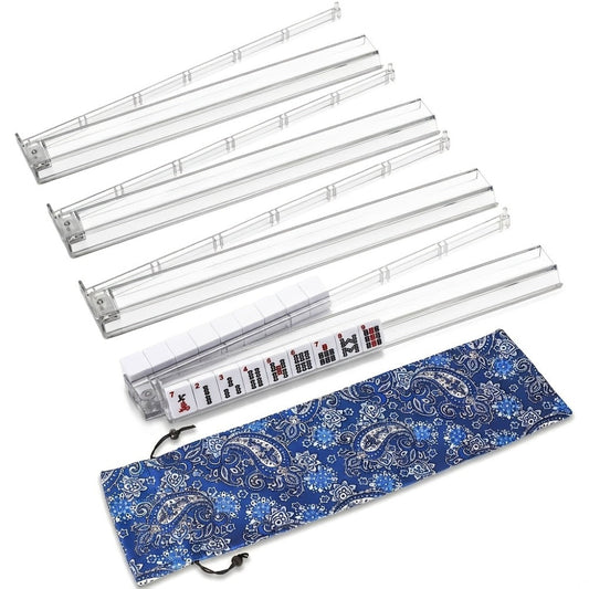 Mahjong Tile Rack and Pusher Set 4pcs Clear Acrylic All-in-One with Storage Bag – Modern American Mahjong Accessories for Game Night