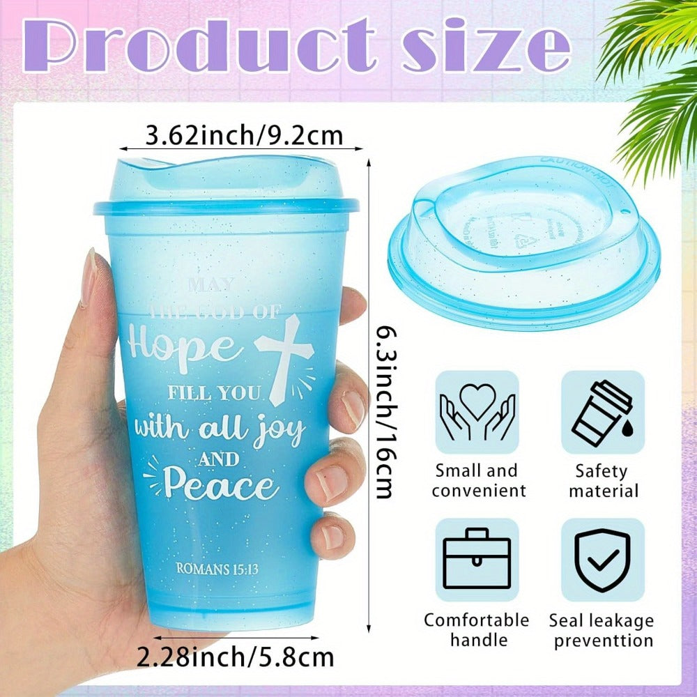 Bible Verse Tumbler Drinkware Set, 24 Plastic 16oz Cups with Matching Lids in Solid or Shiny Color Options