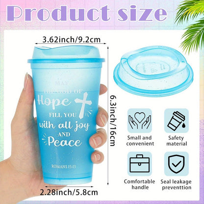 Bible Verse Tumbler Drinkware Set, 24 Plastic 16oz Cups with Matching Lids in Solid or Shiny Color Options
