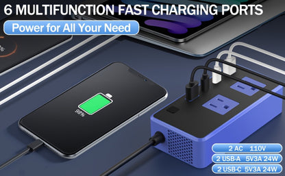 200W Car Power Inverter DC 12V to 110V AC Outlet + USB-C & USB-A 4.8A 24W, Car Plug Adapter Converter for Laptop Camping Travel Road Trip