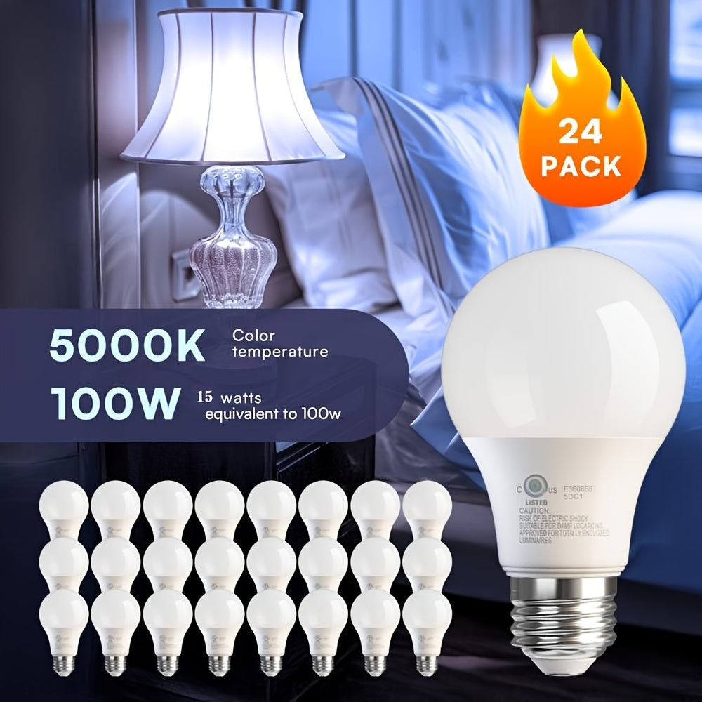 A19 LED Light Bulbs with E26 Base, 15W 1500-Lumen Rating and 5000K Daylight in 4-, 12- or 24-Pack Options