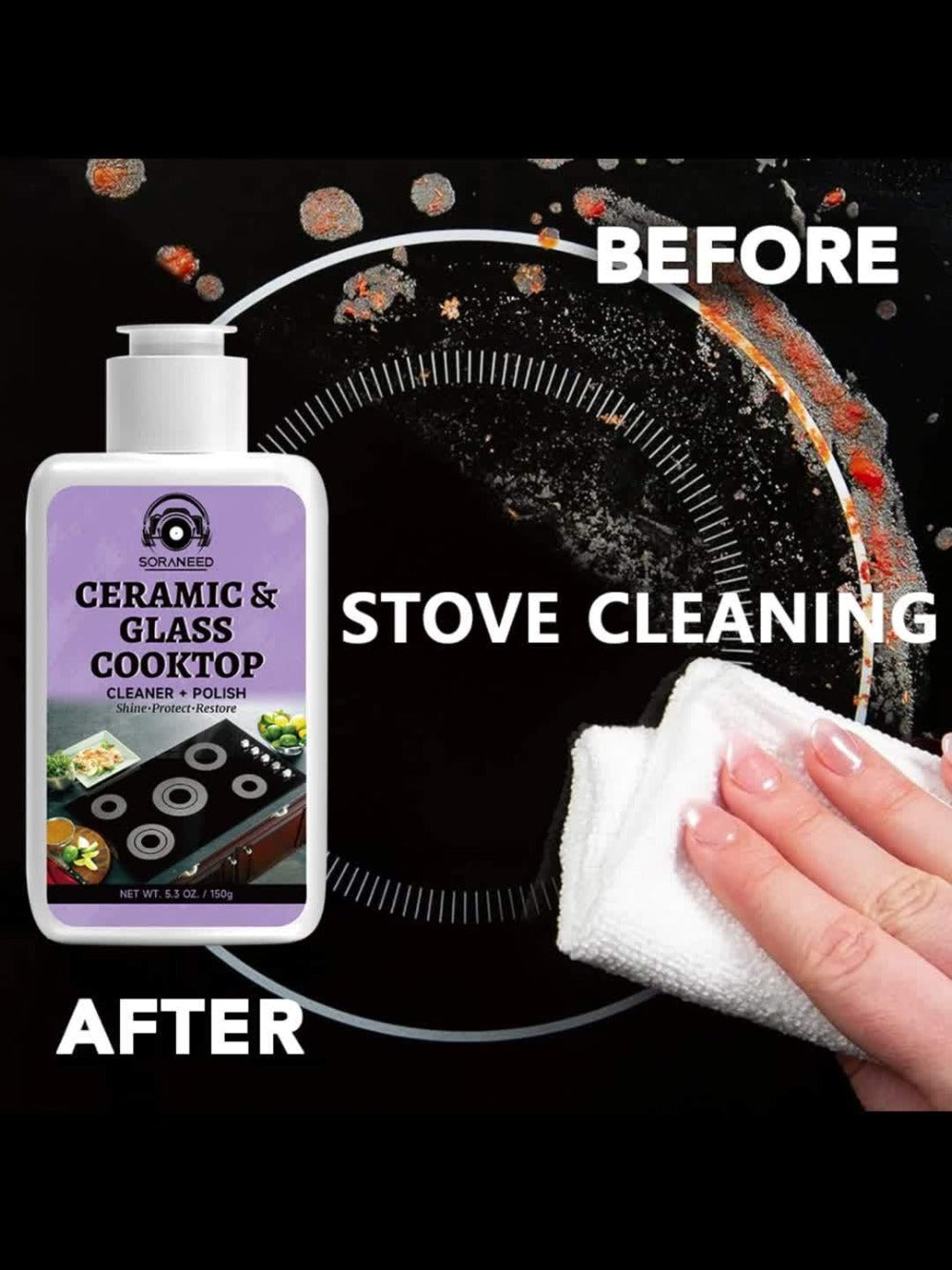 Ceramic Stovetop Cleaner Cream, Glass Stove Top Cleaning Paste, Removes Burnt-On Grease & Stains