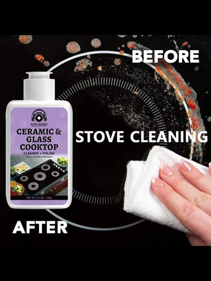 Ceramic Stovetop Cleaner Cream, Glass Stove Top Cleaning Paste, Removes Burnt-On Grease & Stains