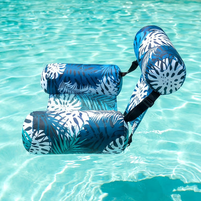 Leaf-Print Inflatable Pool Float Chair with Mesh Sling Seat in Blue, Blue-Green or Red-Cyan Checkout Options