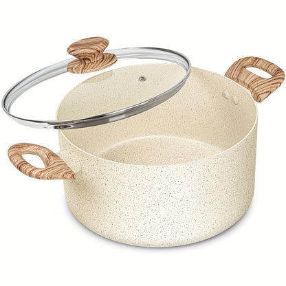 Nonstick Stock Pot Granite Soup Pot with Lid Induction Compatible Aluminum PFOA Free Stay for Entryways, Bedrooms and Living Spaces