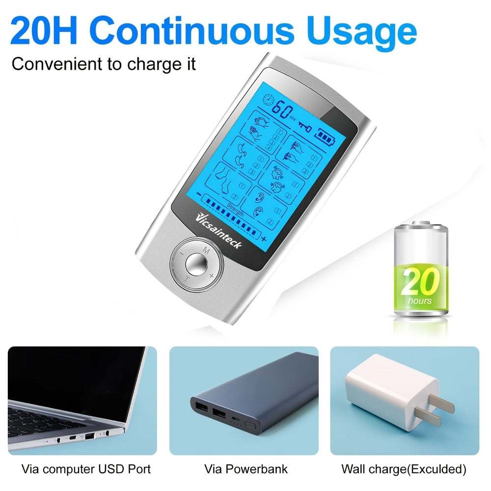 Portable TENS and EMS Handheld Stimulator with 16, 20 or 24 Mode Controller Options and Four Pads