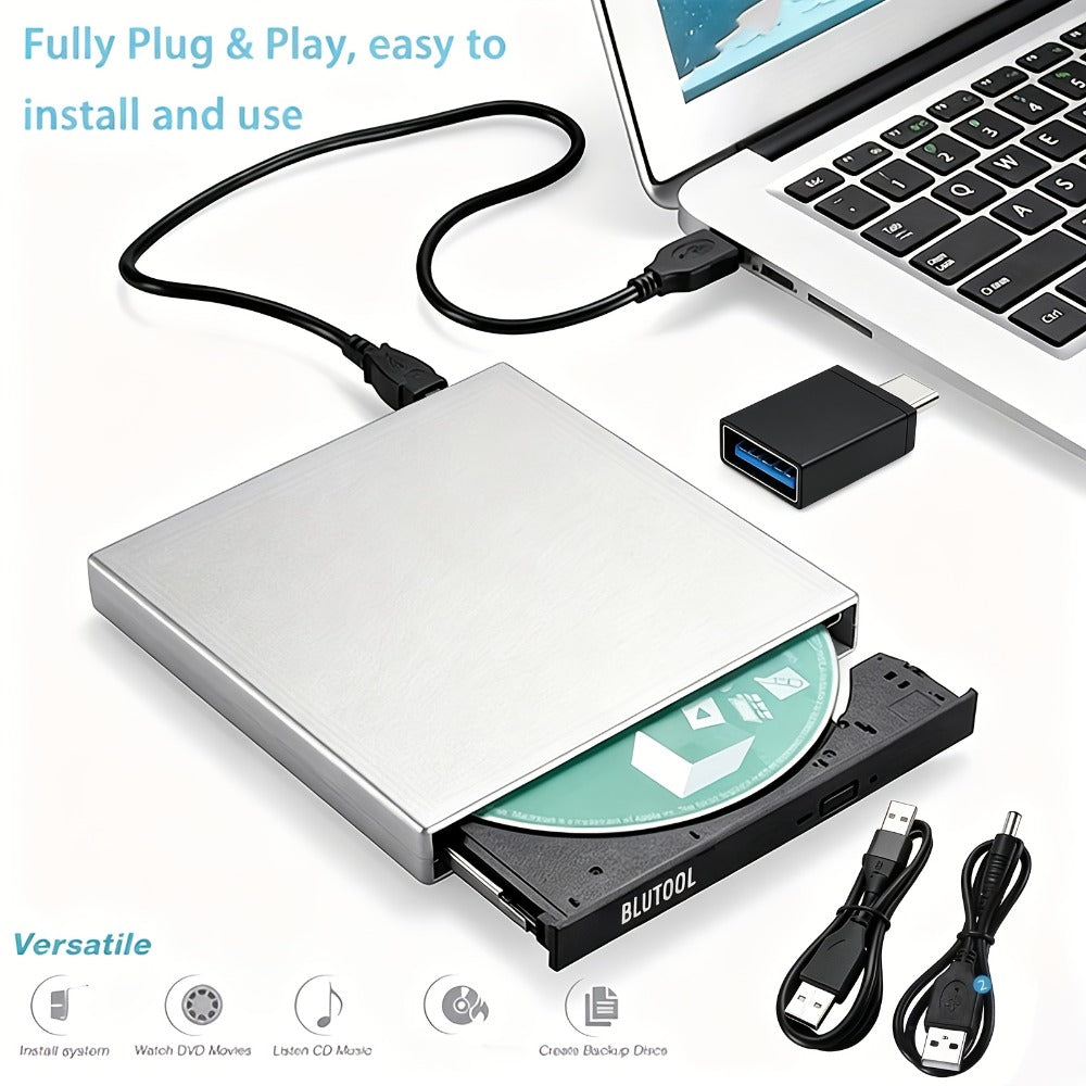USB External DVD Drive with Storage Bag - Portable CD DVD-ROM CD-RW DVD-RW Burner Recorder Player for Laptop Desktop PC