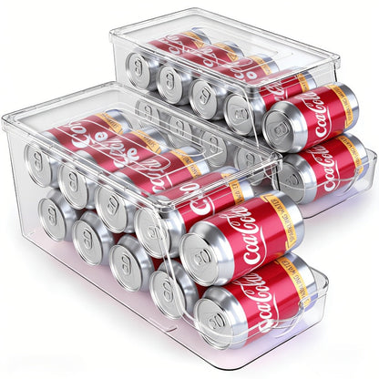 Soda Can Organizer for Refrigerator Stackable | Can Holder Dispenser with Lid for Fridge, Pantry & Freezer – Holds 9 Cans Each
