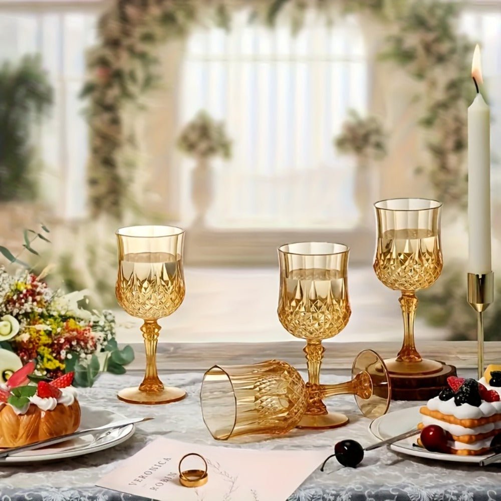Plastic Wine Glasses 24 Pack – Colorful Shatterproof Goblets for Parties, Weddings & Events – Reusable Vintage-Style Stemmed Cups