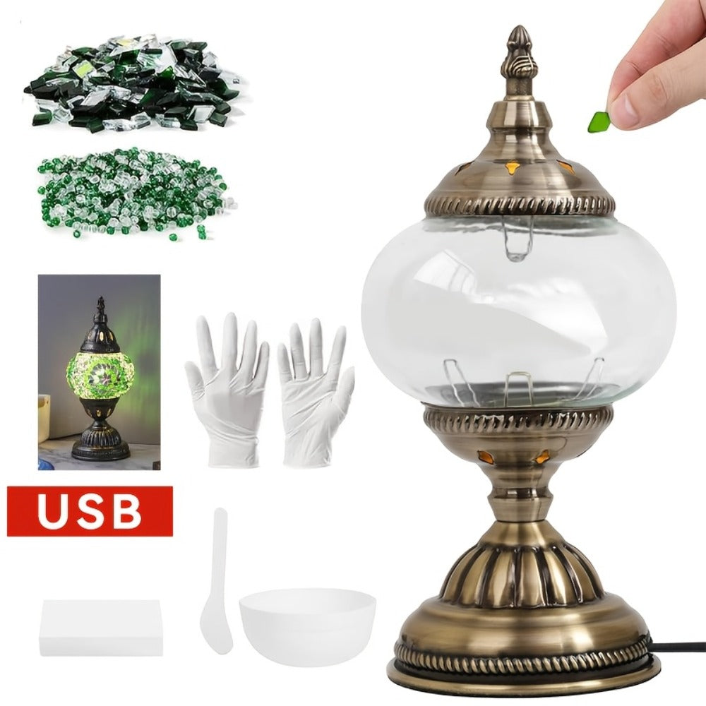 DIY Mosaic Lamp Kit Handmade Glass Table Lamp, Colorful Stained Glass Bedside Night Light with Antique Bronze Base