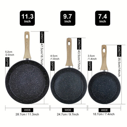 Non-Stick Frying Pan Set 3-Piece 7 9.5 11 Inch, Skillet Set with Insulated Handle for Home Cooking, Dining and Outdoor Meals