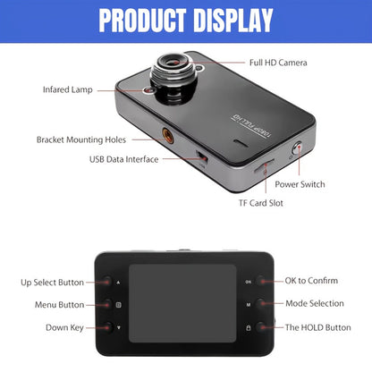 1080P Dash Cam with Night Vision & Loop Recording – 2.2" Car DVR Camera, Suction Cup Mount, Single Lens, No SD Card Required