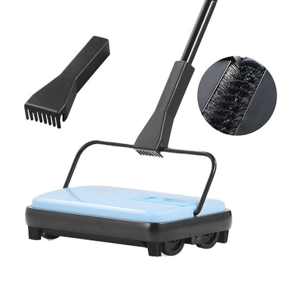 Manual Carpet Sweeper Push Non-Electric 300ml Dustbin 6.7in Width 180° Rotating Head Quiet for Entryways, Bedrooms and Living Spaces