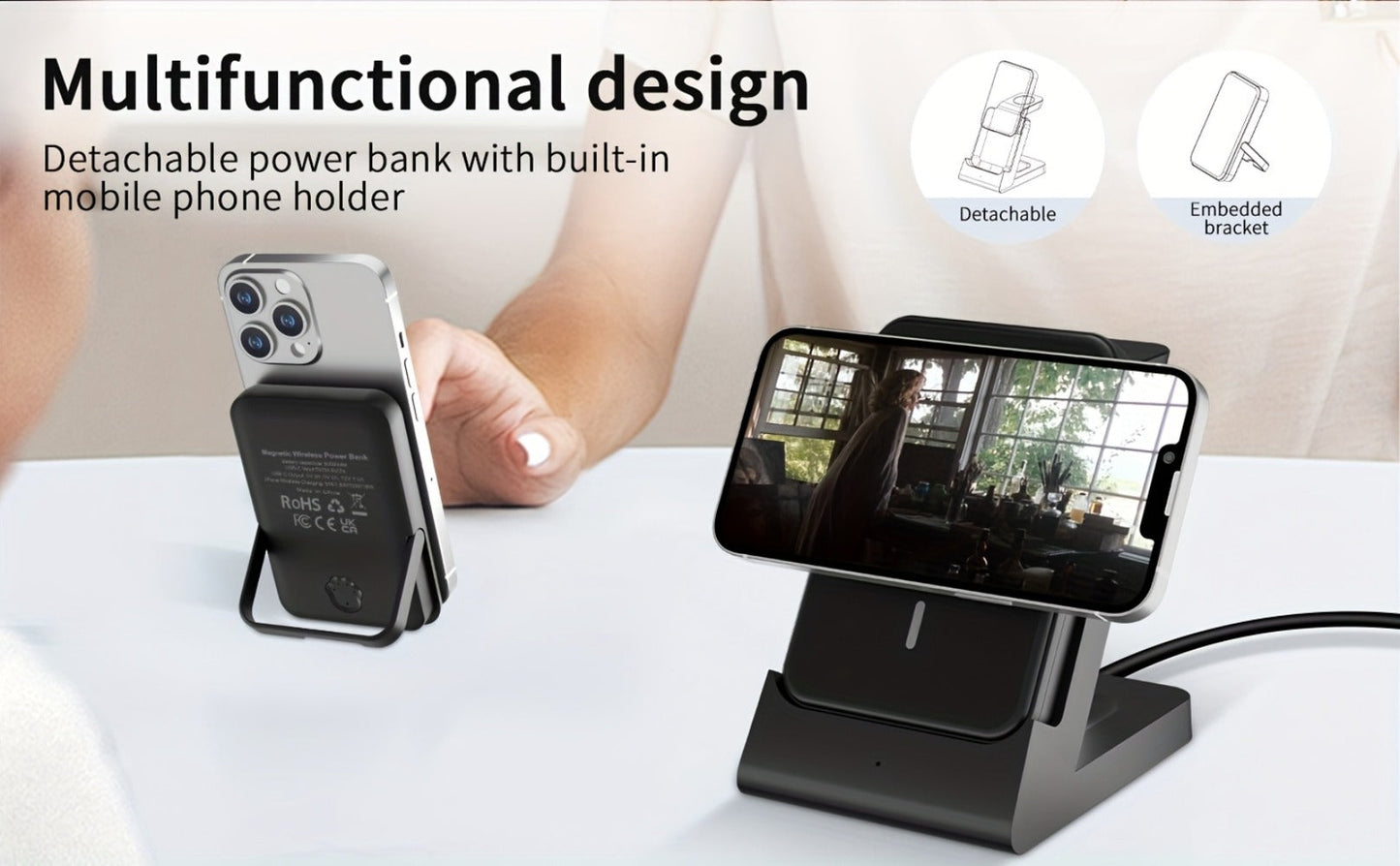 3-in-1 Wireless Charging Power Bank 15W for iPhone 17 16 15 14 13 12 Pro Max for an Everyday Personal Care Routine