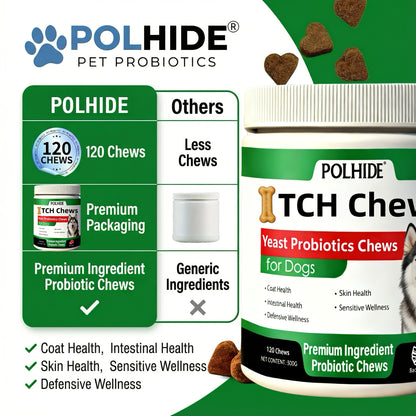 Dog Probiotic Chews 120 Count Heart-Shaped Soft Chews with Yeast & Meat Flavor | Supports Gut Health Coat & Immunity | All Breeds All Ages |