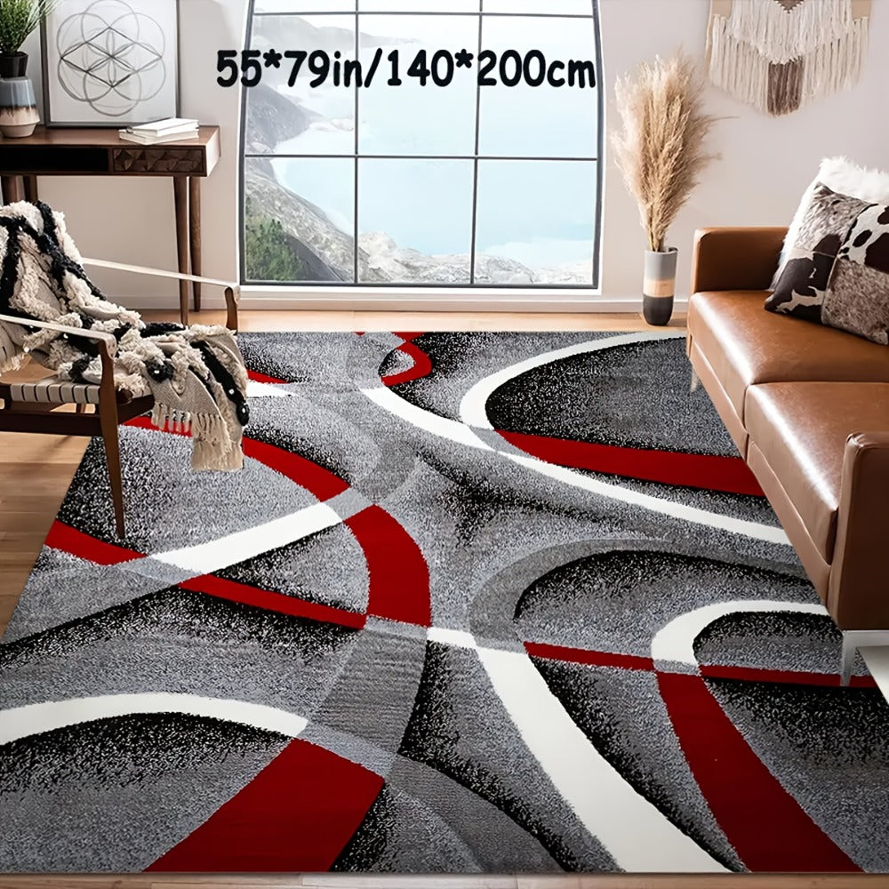 Area Rug Abstract Flag-Inspired Geometric Print in Four Machine-Washable Room Size Options