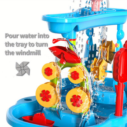Sand and Water Table for Toddlers 3-Tier, Outdoor Sensory Play Set with Shovel Scoop & Strainer