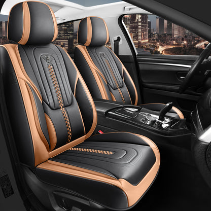 Contoured Front Car Seat Cushion Covers with Headrest Pads in Four Two-Tone Color Option Sets
