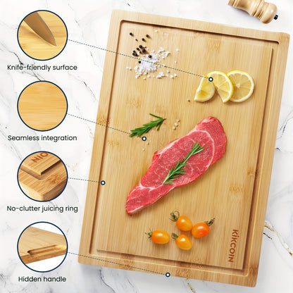 Cutting Board KIKCOIN Bamboo Set or Extra-Large Single Board with Juice Grooves and Storage Holder
