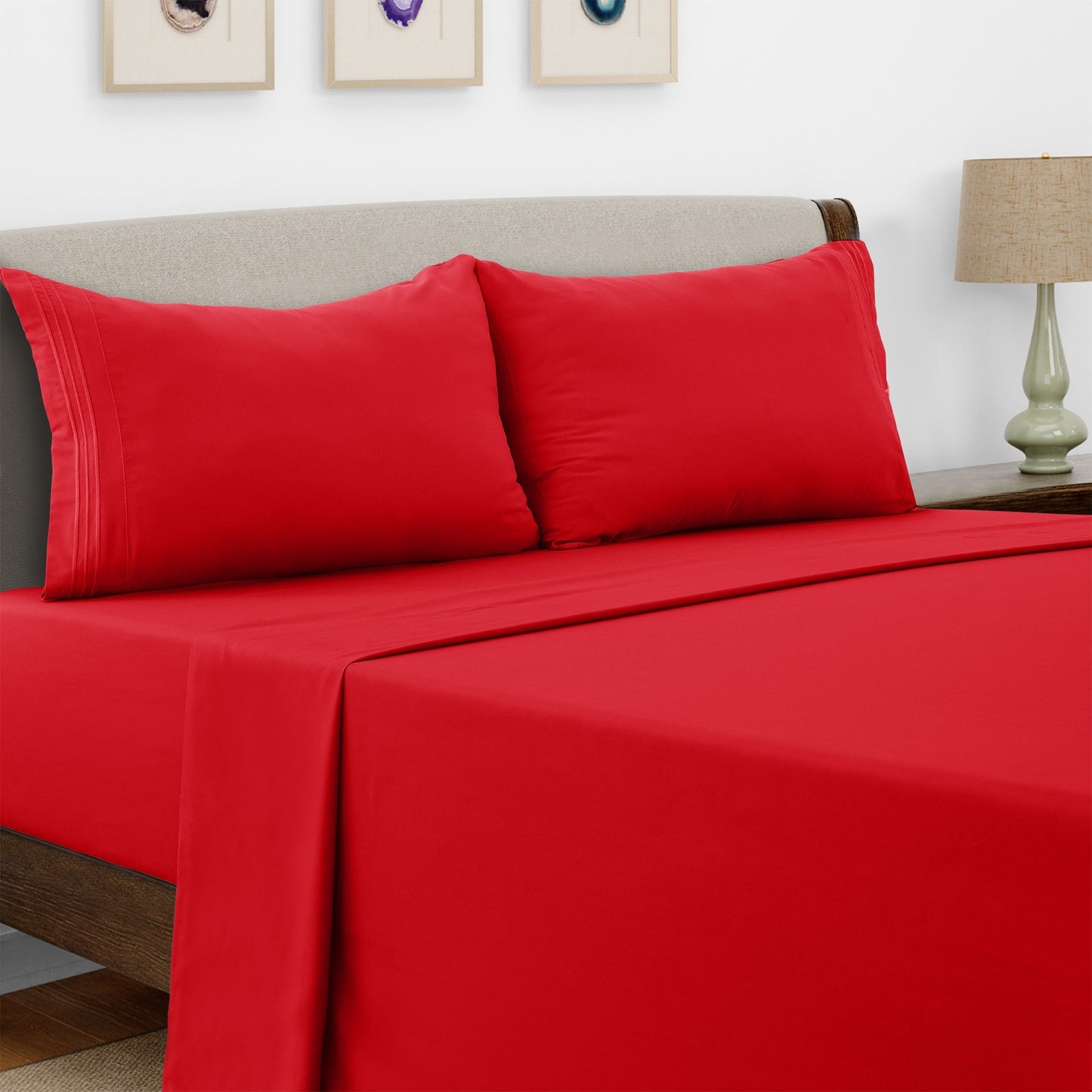 Bed Sheet Set Microfiber with Size-Dependent 3- or 4-Piece Contents and Six specified Bed Dimensions