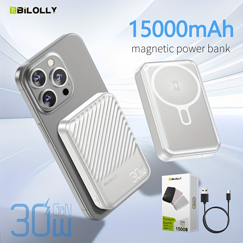 Power Bank Magnetic 6000-15000mAh with 30W Wired, 15W Wireless, Dual USB-C and Display in Four Colors