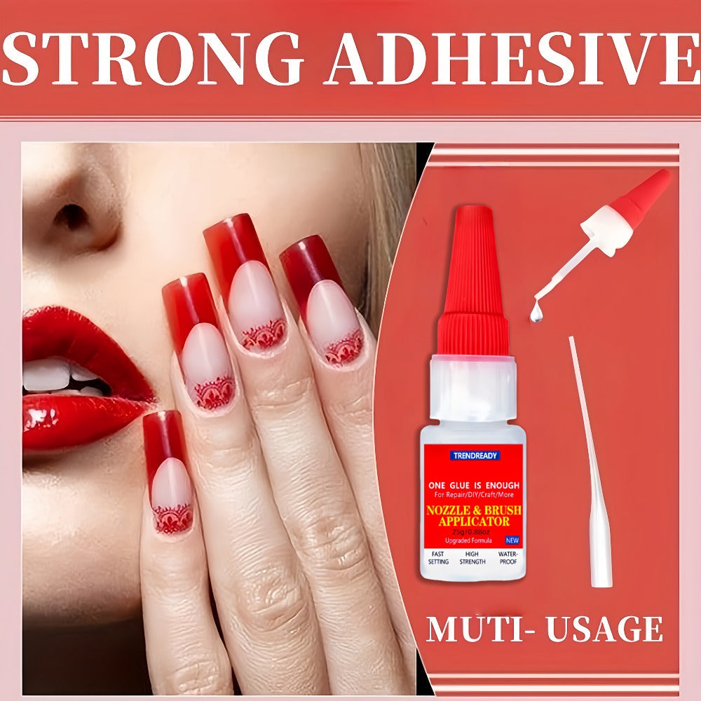 Nail Glue Salon Grade Super Glue 2-Pack, Clear Adhesive for Artificial Nails, Multi-Surface, with Dropper & Brush