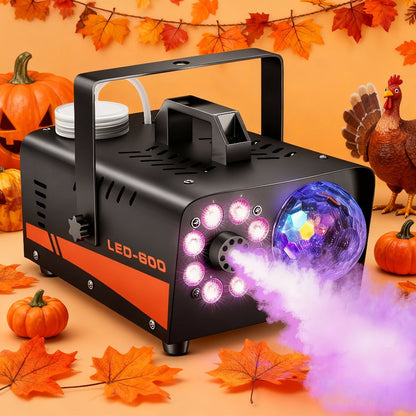 Fog Machine 600W with Disco Ball LED Lights, 3000 CFM Smoke Machine with 13 Colorful LED Effects & Wireless Remote