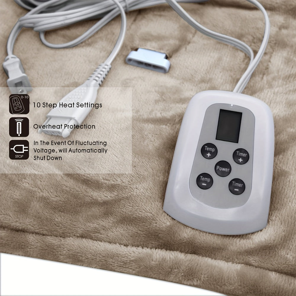 Dual Control Electric Heated Blanket with 10 Heat Levels - Auto Shutoff, Overheat Protection, Fast Heating