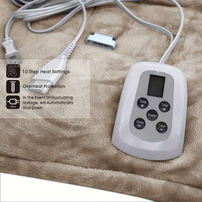Dual Control Electric Heated Blanket with 10 Heat Levels - Auto Shutoff, Overheat Protection, Fast Heating