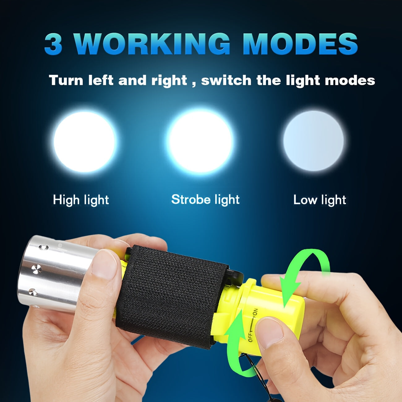 Scuba Diving Flashlight 2-Pack – Waterproof 80ft T6 LED 500 Lumens, Rechargeable 18650 USB, 3 Modes Rotary Switch Dive Light for Snorkeling