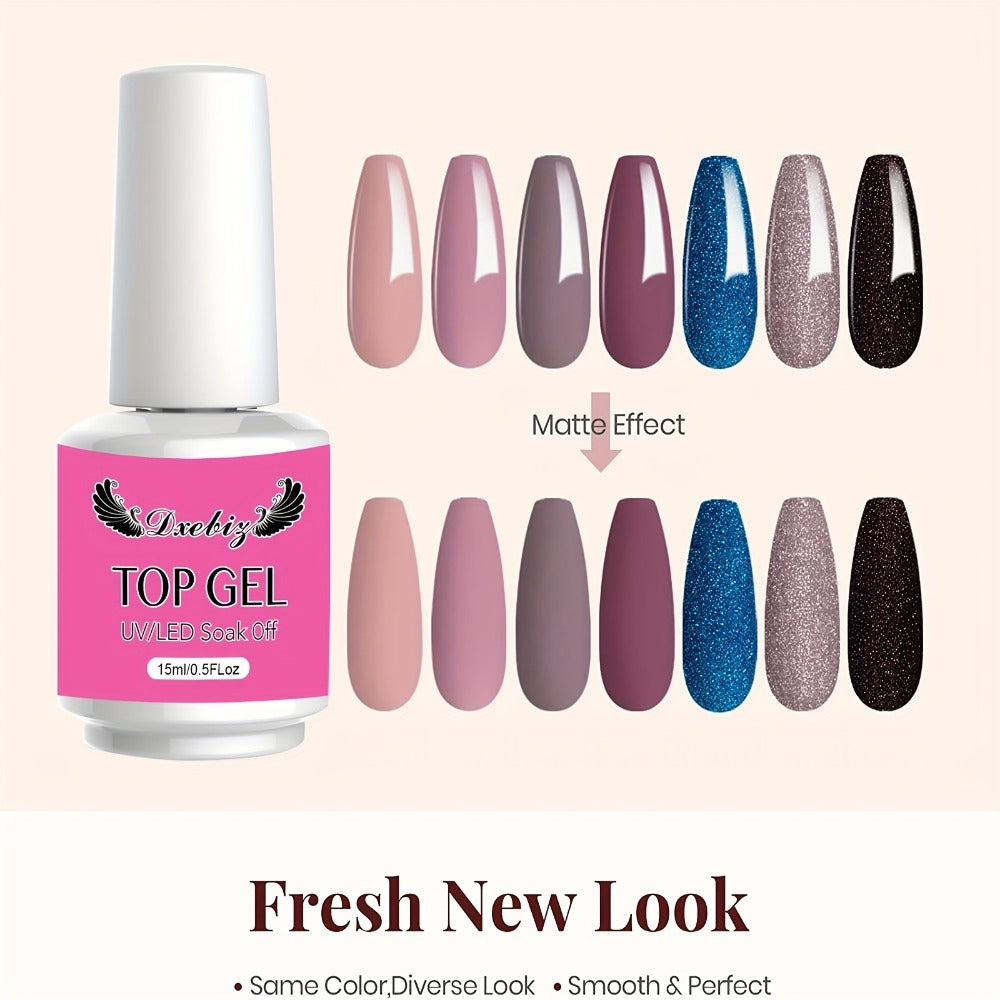 Gel Nail Polish 3-Piece Base and Top Coat Kit with No-Wipe Glossy, Matte and Base Gel for UV/LED Soak-Off Manicures
