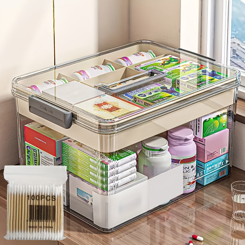 Medicine Storage Box Pill Organizer Multi-Layer Plastic with Handle Large First Aid Storage for Entryways, Bedrooms and Living Spaces