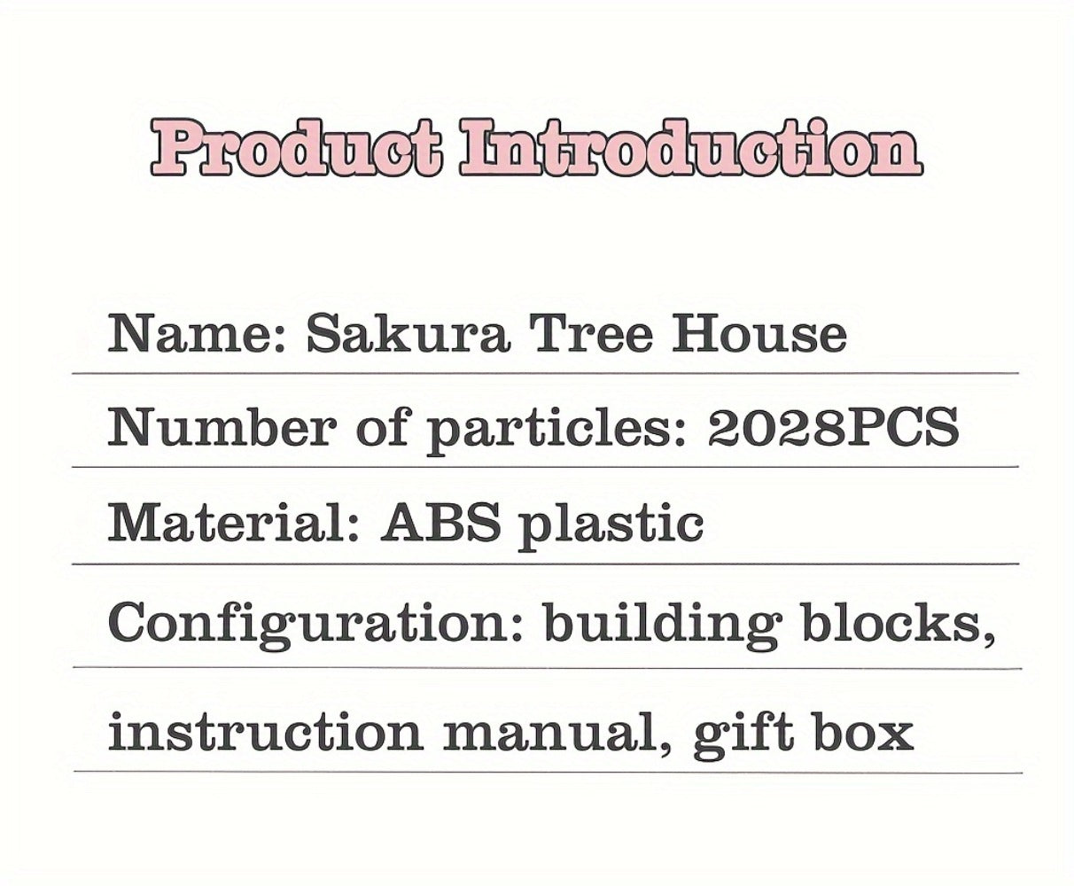 Building Block Set Cherry Blossom Tree House, 1020 or 2028 Micro Pieces with Pink Canopy and Base Display