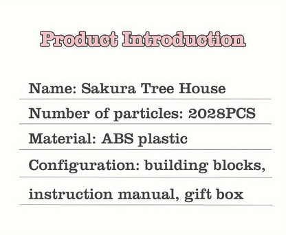 Building Block Set Cherry Blossom Tree House, 1020 or 2028 Micro Pieces with Pink Canopy and Base Display