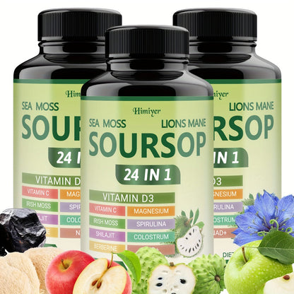 Soursop Capsules Advanced Herbal Supplement with Shilajit, Irish Moss, Berberine & NAD+, Immunity