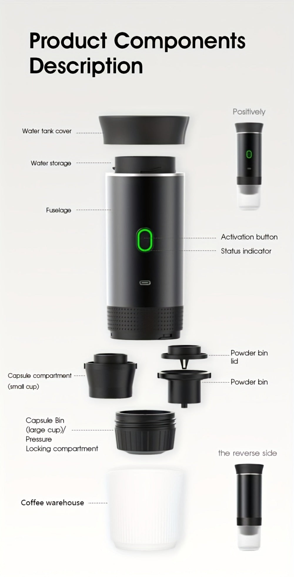 Portable Capsule Coffee Machine USB Rechargeable One-Touch Brewing Compact Espresso Maker for Bath Time, Home Spa and Personal Care