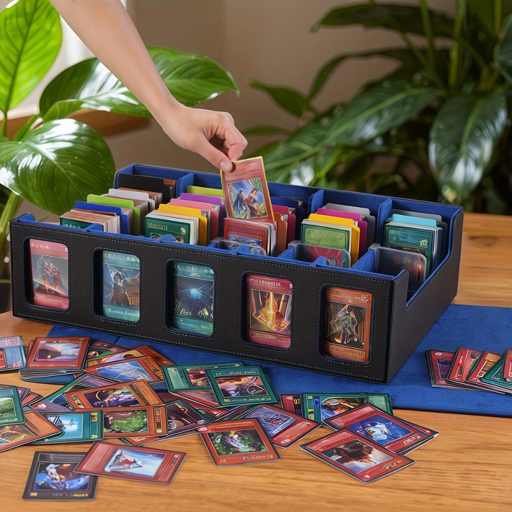 Trading Card Storage Box 5-Row with 24 Colored Dividers, 5 Card Sleeves & 5 Grid Boards – Card Organizer for Pokemon MTG Yu-Gi-Oh Sports