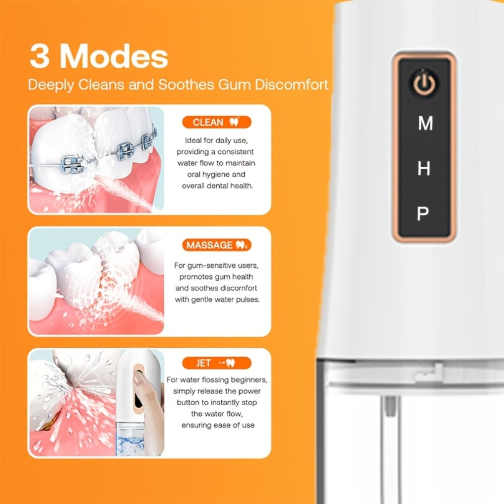 Water Flosser Oral Care Kit, 3-Mode Portable Electric Dental Cleaner, USB Rechargeable, 4-Function Nozzle