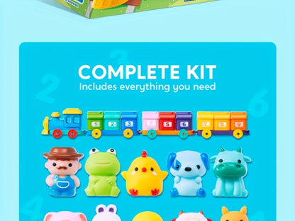 Farm Number Train Learning Toy for Toddlers with 9 Farm Animals & Farmer with the Listed Color, Size or Set Options for Everyday Use